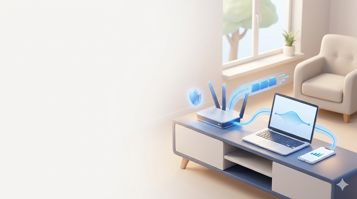 Home Wi-Fi router and devices showing secure and fast DNS setup with Cloudflare for Local Nerd IT support